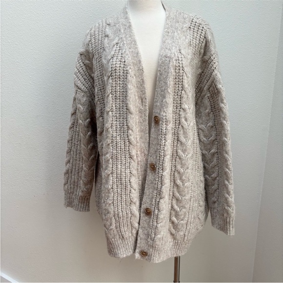 Jenni Kayne Cocoon Cardigan Cable Knit Sweater Oversized Taupe Beige Size Xl - Picture 4 of 14